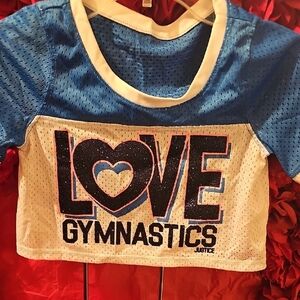 Justice Blue and White Love Gymnastics Top Size 6